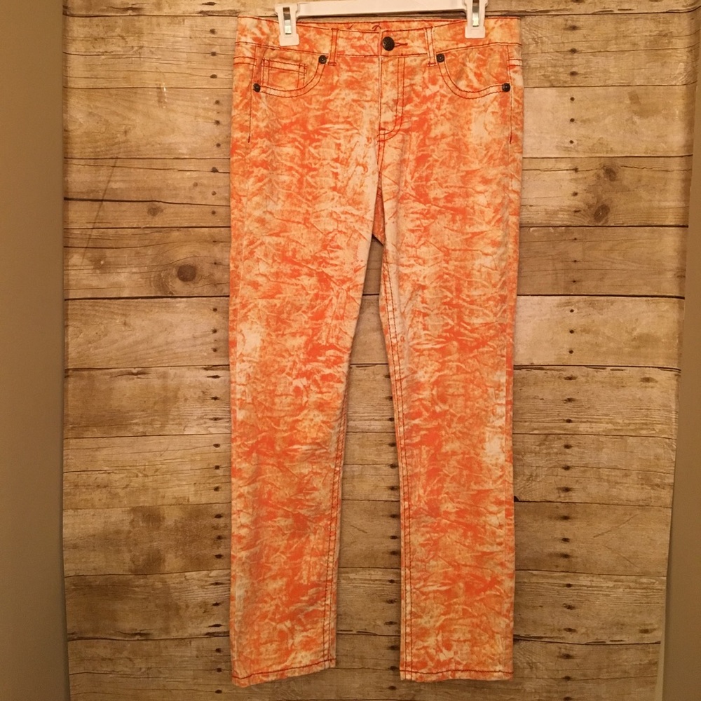 Skinny jeans unique orange marbled print